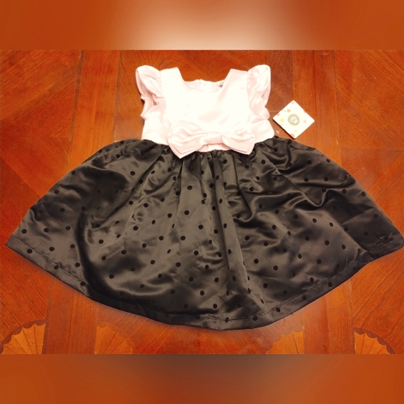NWT Toddler Girls 24 Month Dress, Black & Light Pink Retro With Polka Dots - Picture 1 of 8